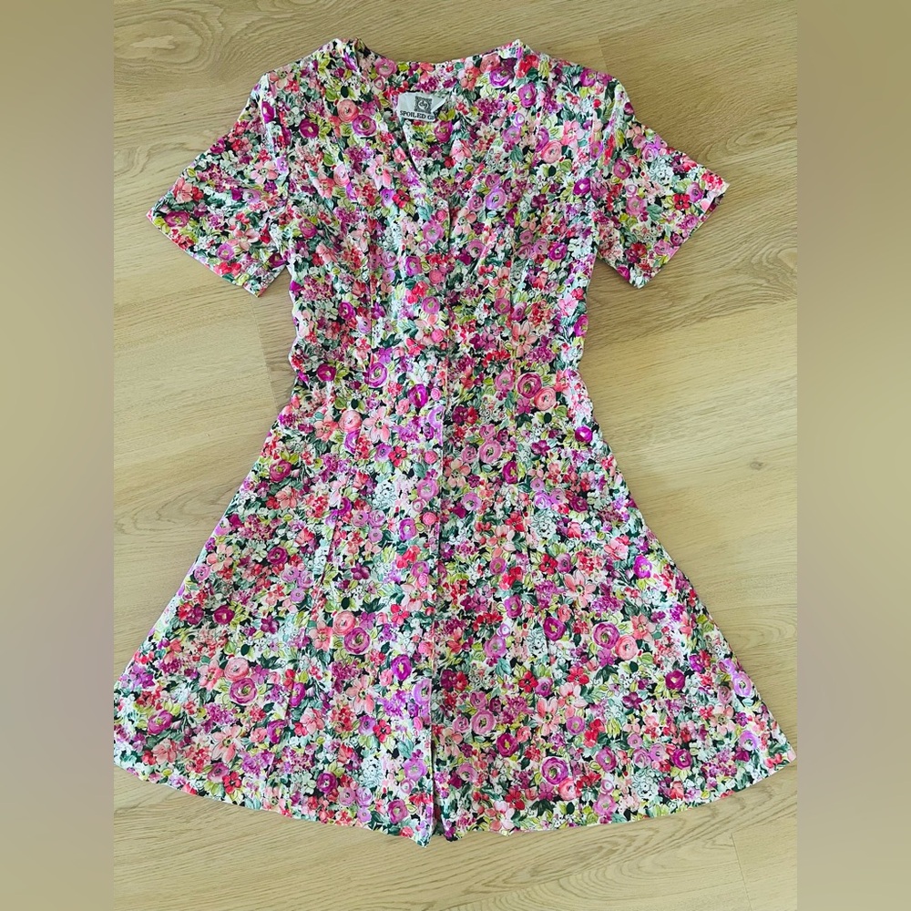 VTG Spoiled Girls 80’s 90’s  Floral Dress Short Sleeve Made In USA Sz Small